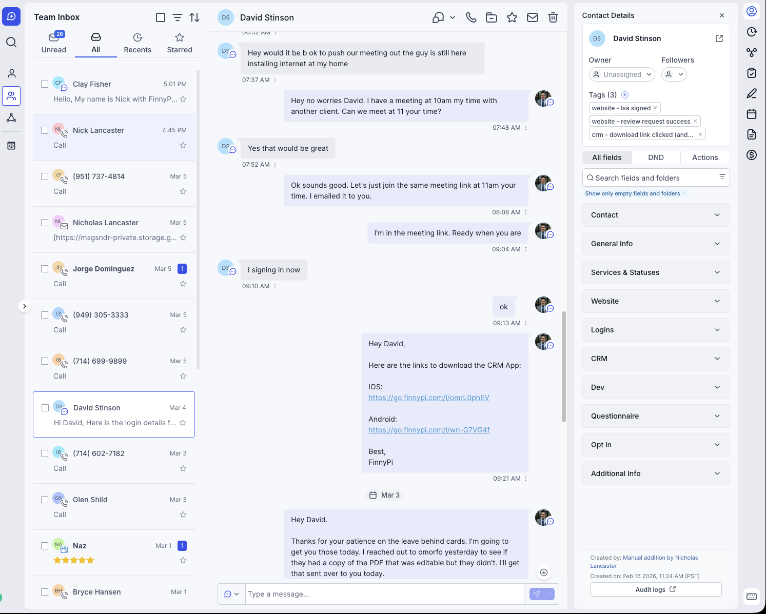 Conversation management screenshot