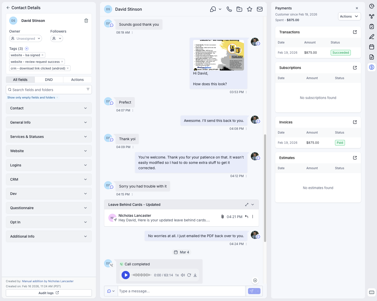 CRM dashboard overview