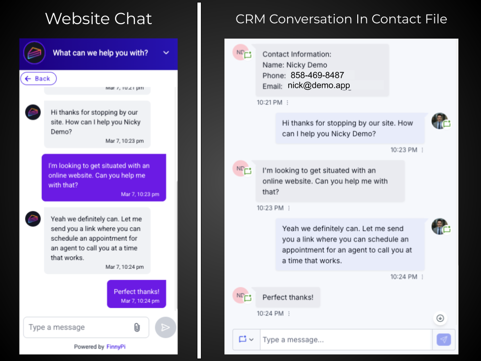 CRM integrated chat widget screenshot